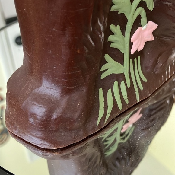 VINTAGE SC  FAUX CHOCOLATE RESIN HAND PAINTED RABBIT PINK BOW & FLOWERS USA MADE - Picture 12 of 15